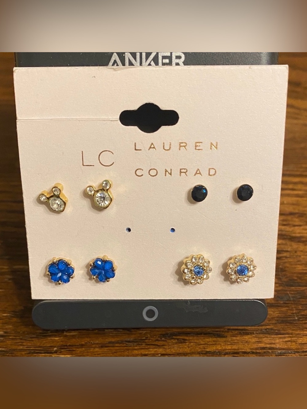 LC Lauren Conrad Disney Mickey Mouse Stud Earrings Set 4 Pairs Gold Blue NWT
